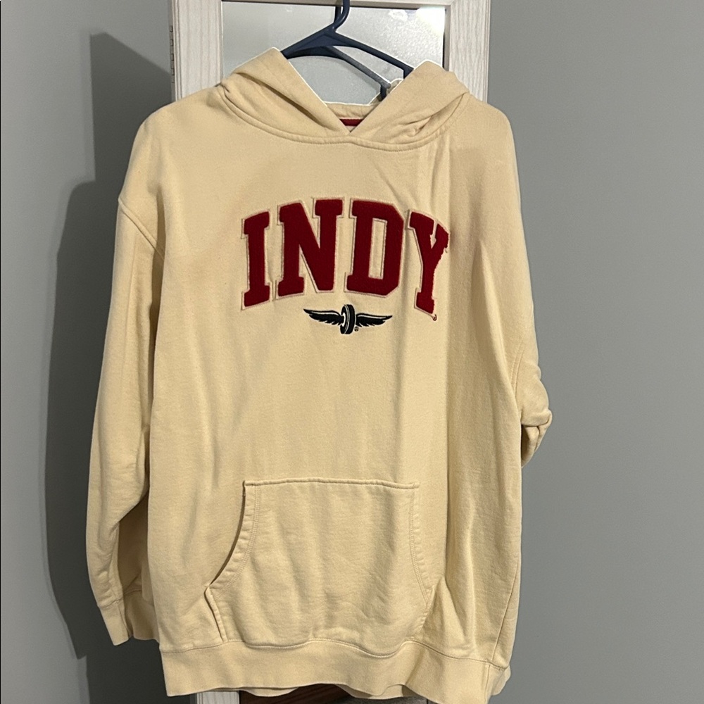 Cream Hoodie with Red 'INDY' Logo